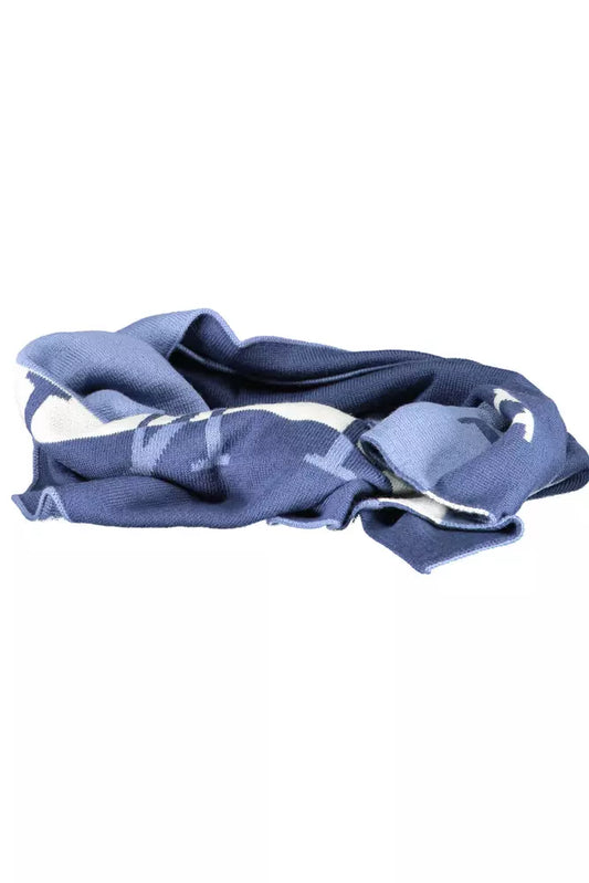 Elegant Blue Wool-Blend Scarf with Logo Detail