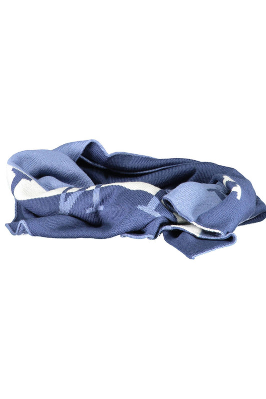 Elegant Blue Wool Scarf with Contrasting Details