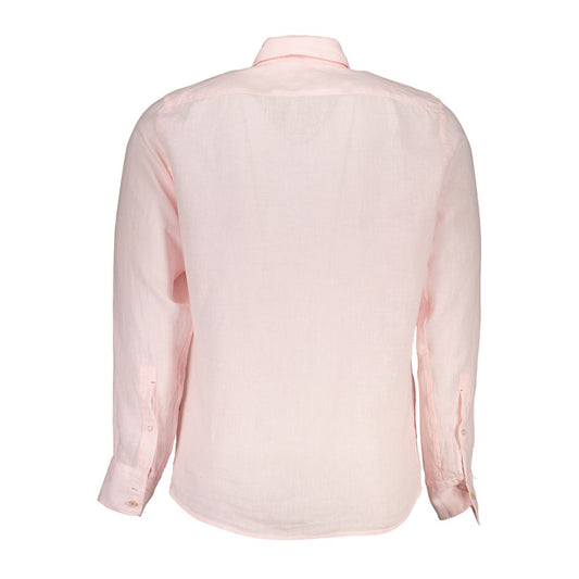 Elegant Pink Linen Long Sleeve Shirt