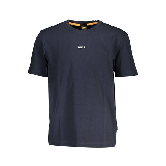 Chic Blue Organic Cotton Tee with Logo Accent