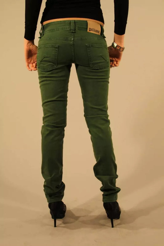 Chic Green Distressed Button-Zip Jeans