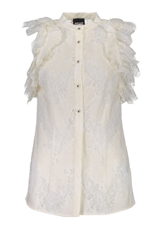Chic Sleeveless White Lace Shirt