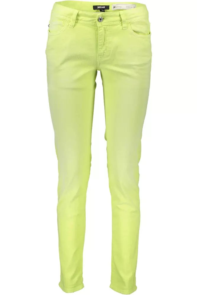 Chic Yellow Cotton Blend Trousers