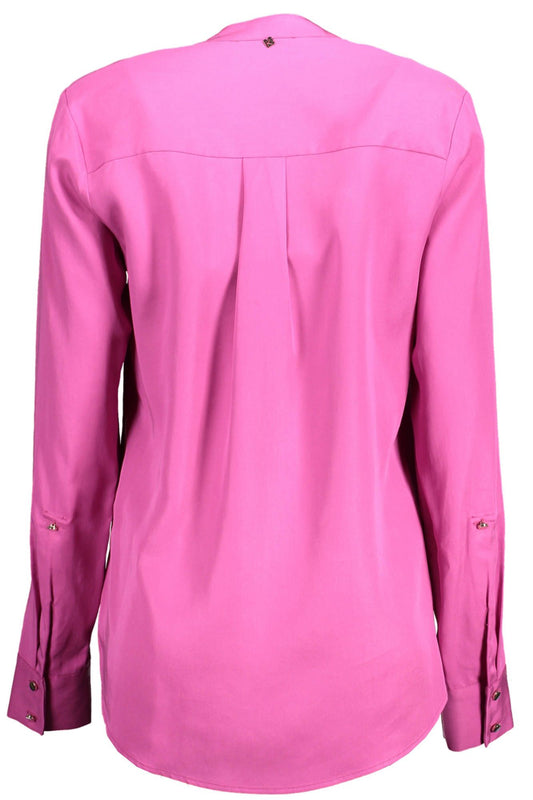 Chic Pink Mandarin Collar Shirt