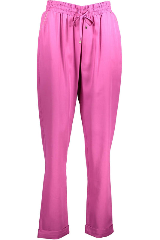 Chic Pink Drawstring Trousers with Contrast Detail