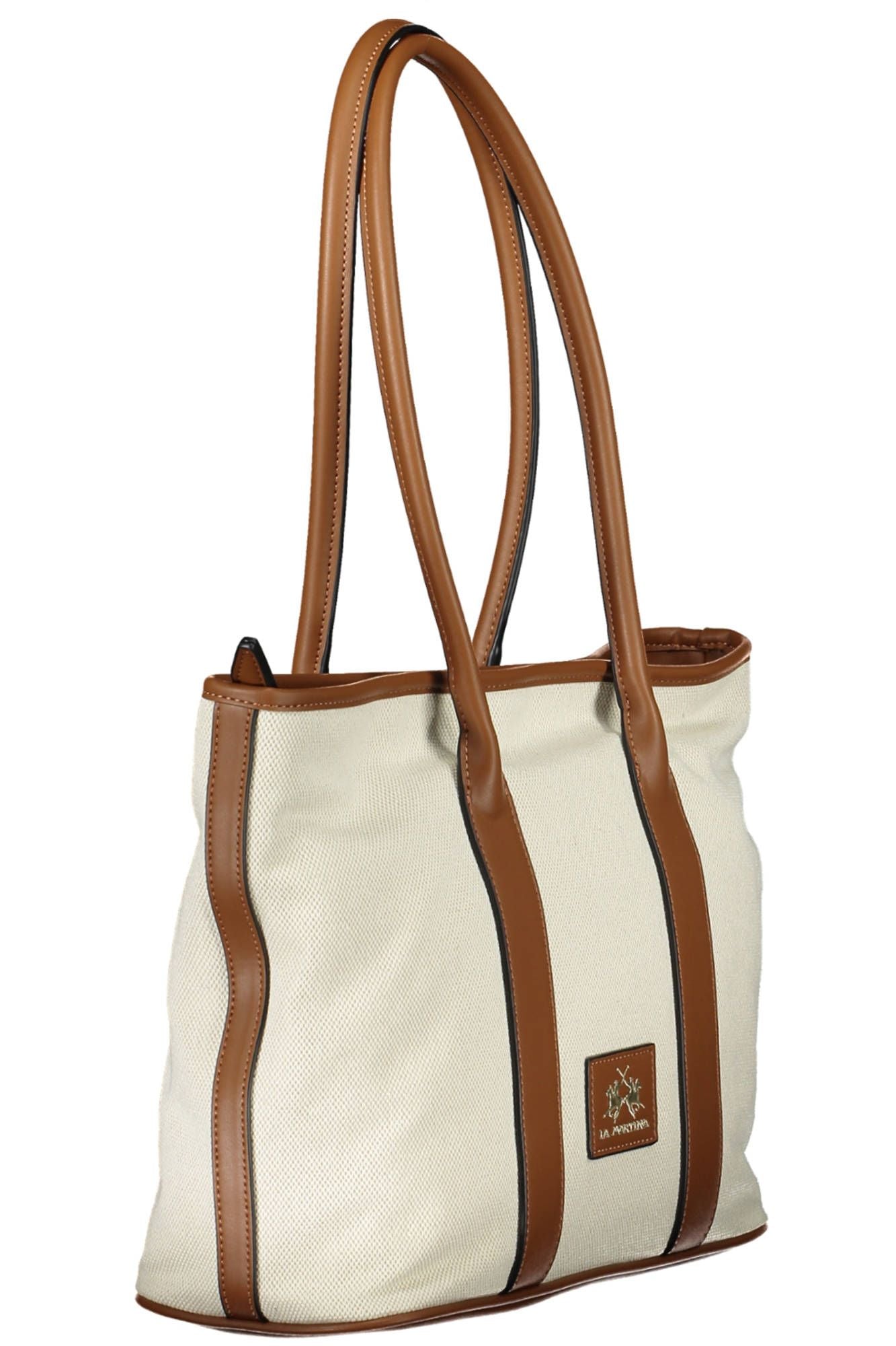 Chic Beige Cotton Shoulder Bag with Contrasting Details