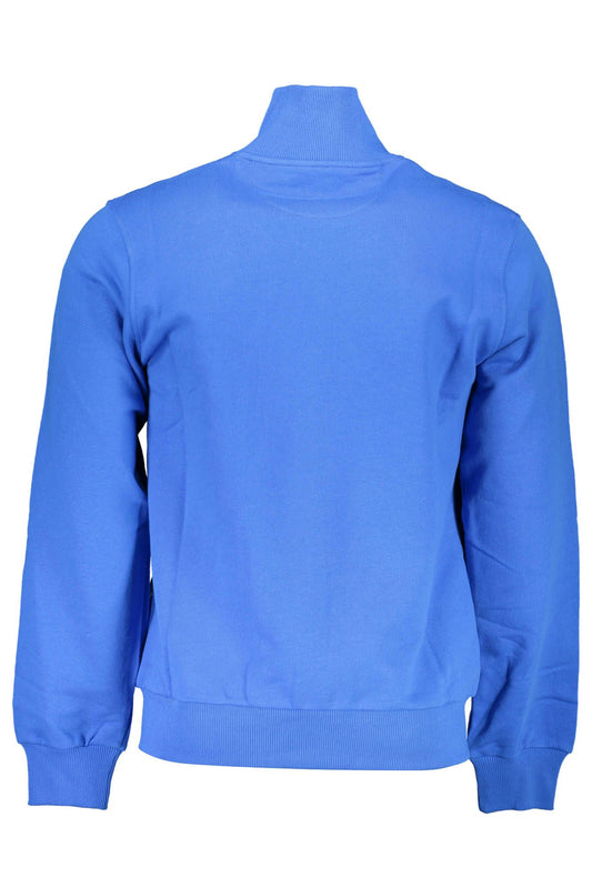 Sleek Blue Cotton Sweatshirt With Classic Embroidery