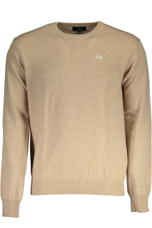 Beige Wool Embroidered Sweater with Logo