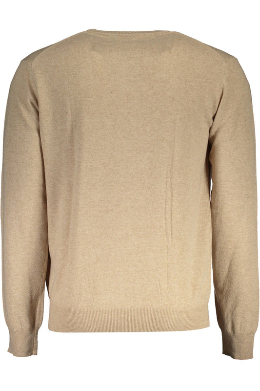 Beige Wool Embroidered Sweater with Logo