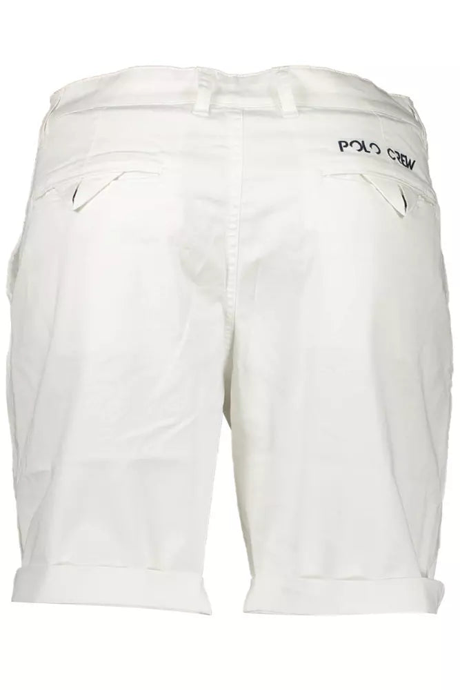 Slim Fit Embroidered White Bermuda Shorts