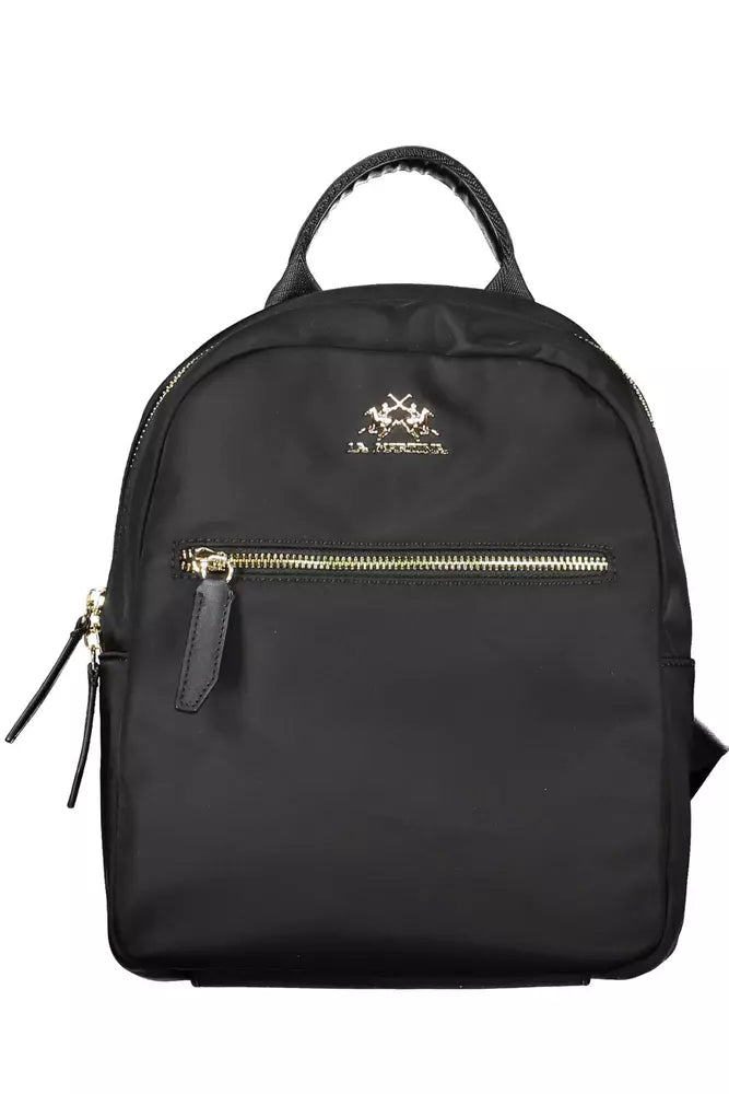 Chic Black Nylon Backpack with Logo Detail