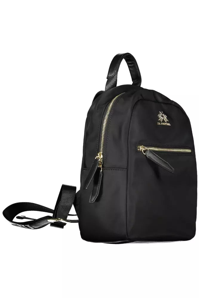 Chic Black Nylon Backpack with Logo Detail