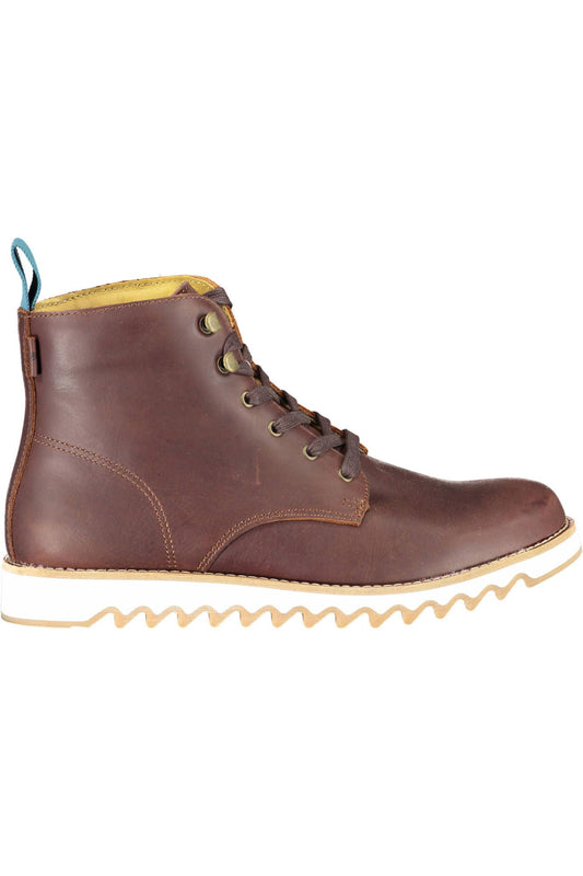 Elevated Brown Ankle Lace-Up Boots with Contrasting Sole