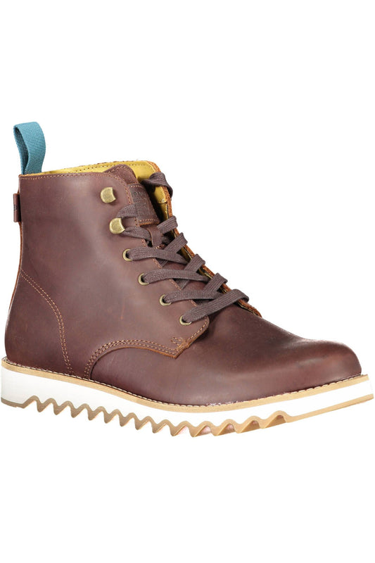 Elevated Brown Ankle Lace-Up Boots with Contrasting Sole