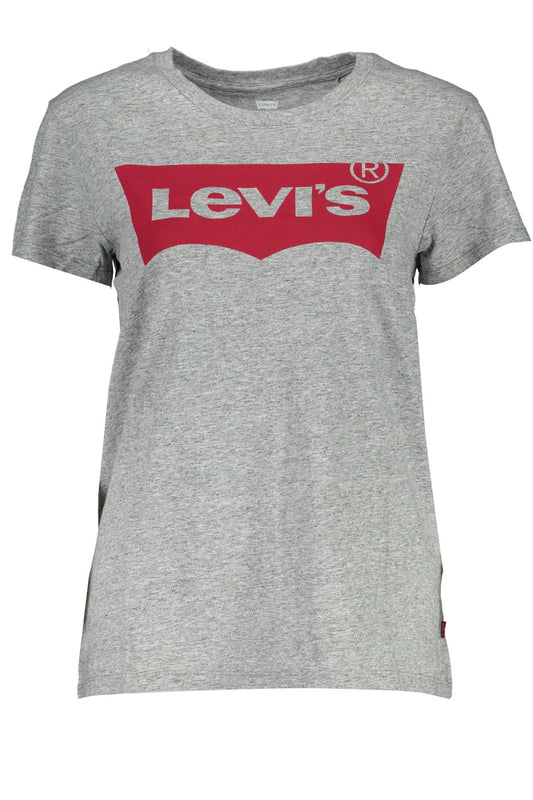 Chic Gray Printed Logo Cotton Tee for Women