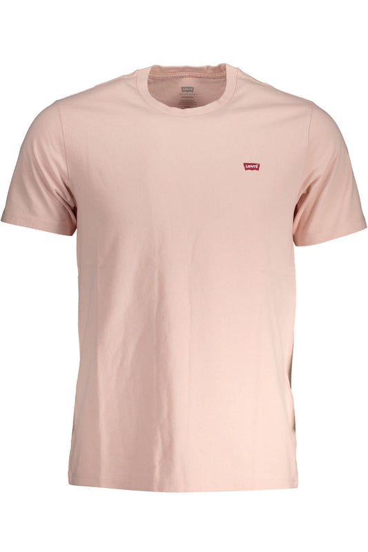 Chic Pink Cotton Crew Neck Tee with Logo Detail