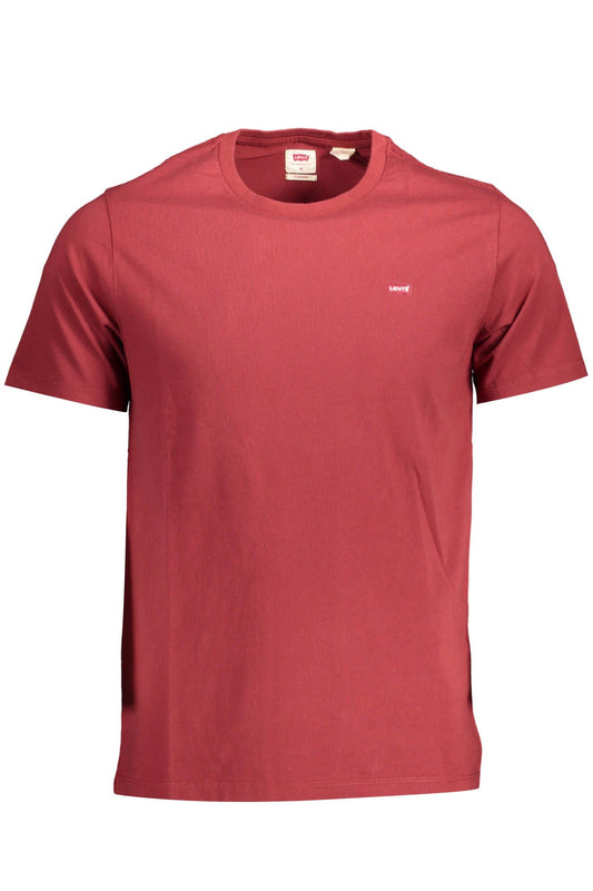 Vibrant Red Round Neck Tee with Logo Detail