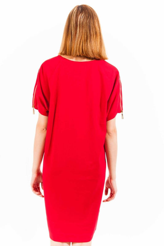 Elegant Red Wool Dress with Logo Detail