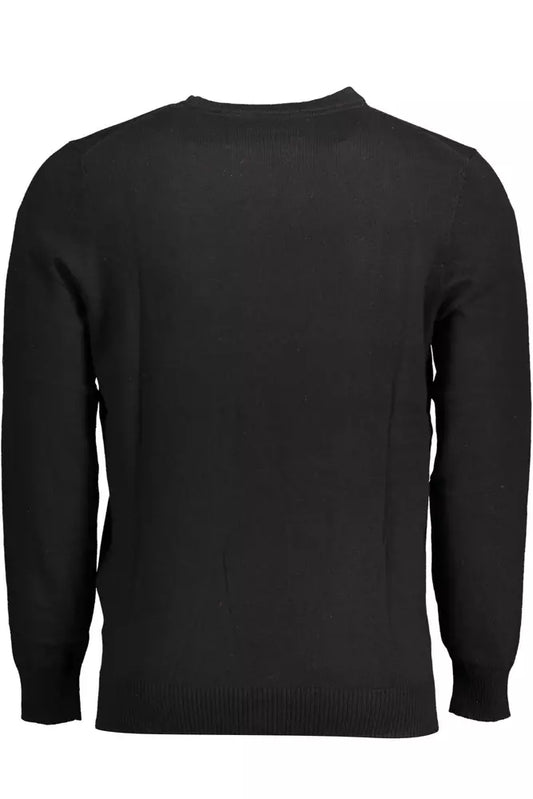 Elegant Long-Sleeved Black Cotton-Wool Blend Sweater