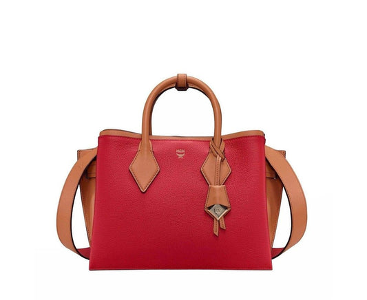MCM Red Milano Ruby Leather Medium Tote Shoulder Bag