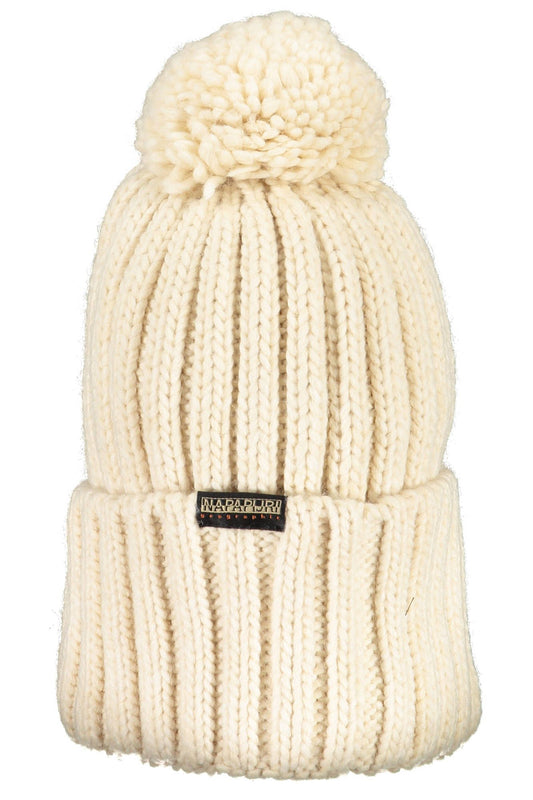 Pompon-Embellished Knit Hat in Pristine White