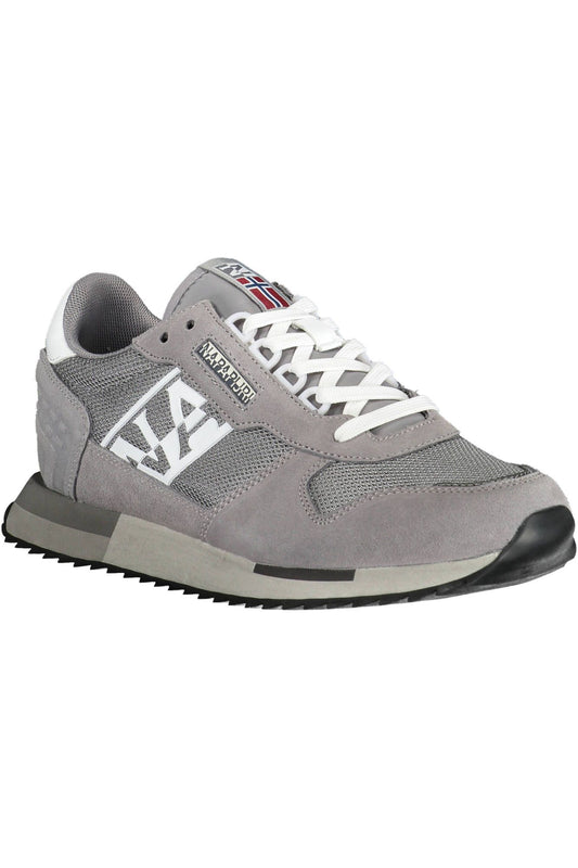 Sleek Poly-Leather Lace-up Sneakers in Gray
