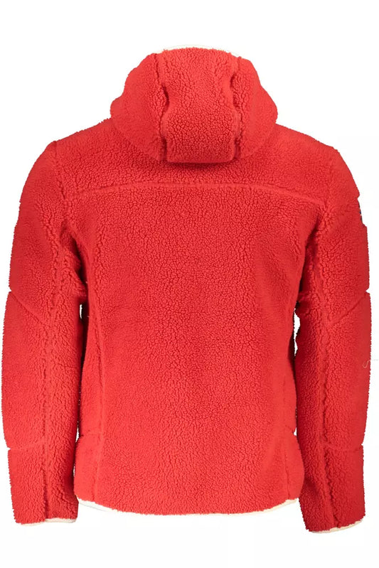 Elegant Red Hooded Jacket with Contrasting Details