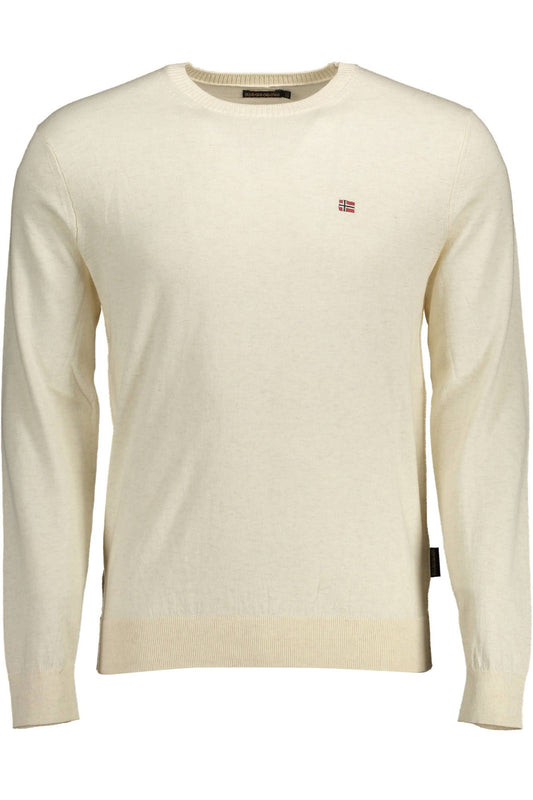 Beige Cotton Crew-Neck Embroidered Sweater
