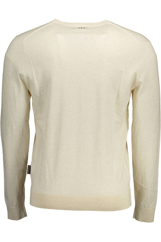 Beige Cotton Crew-Neck Embroidered Sweater