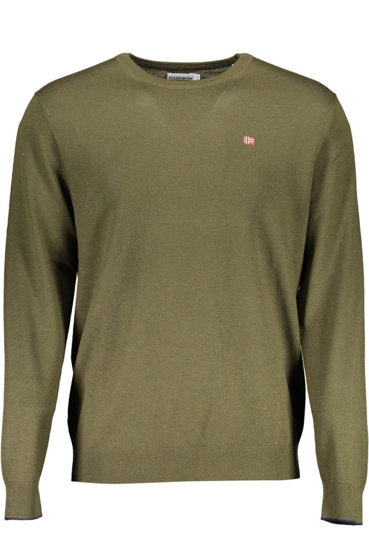 Elevated Green Wool Round Neck Sweater