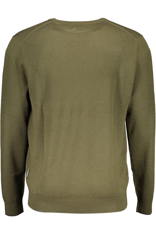 Elevated Green Wool Round Neck Sweater