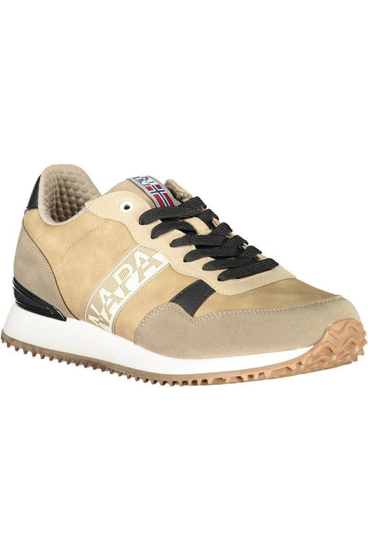 Beige Lace-Up Sneakers with Contrasting Accents