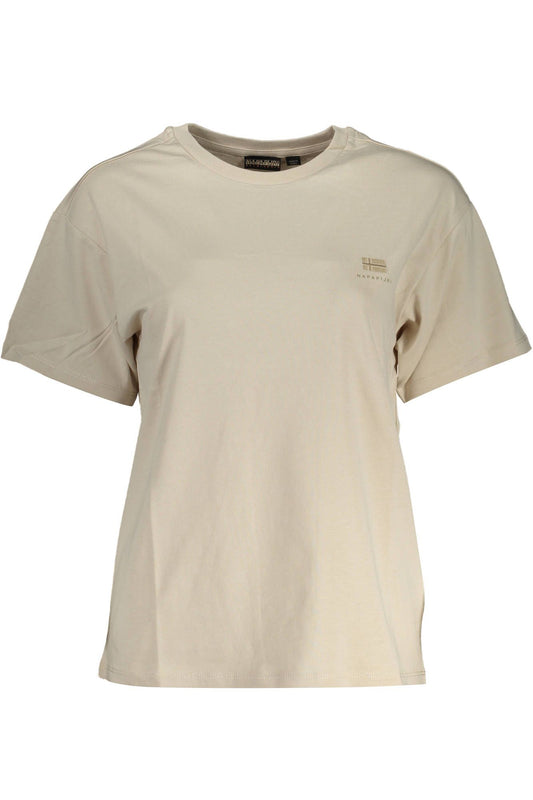 Chic Beige Embroidered Tee with Logo Detail