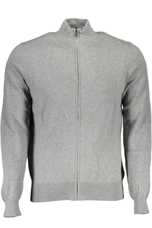 Sleek Gray Zip-Up Cardigan with Embroidered Logo