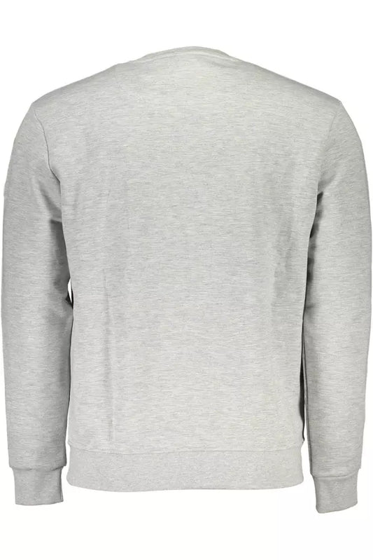 Elegant Gray Round Neck Cotton Blend Sweatshirt