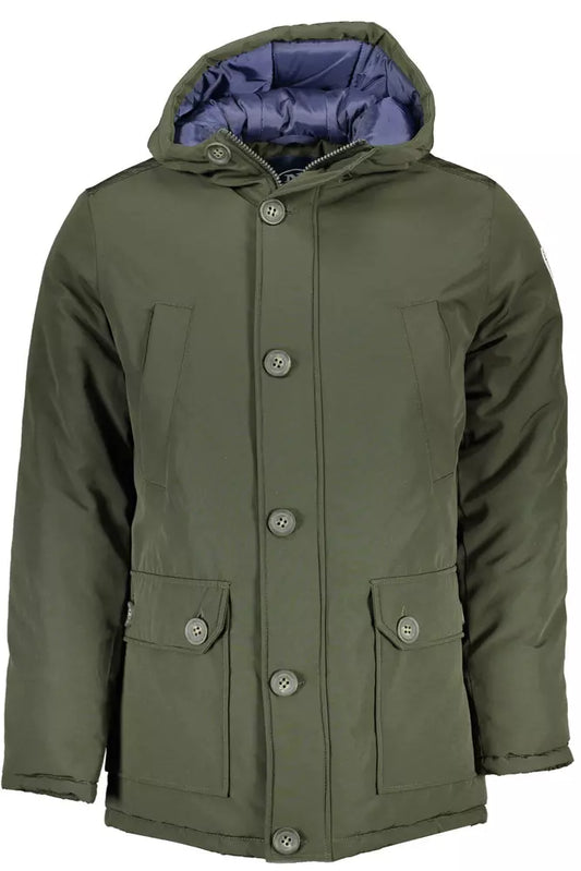 Green Padded Parka with Hood and Pockets