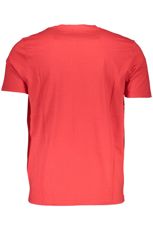 Vibrant Red Round Neck Tee with Logo Detail