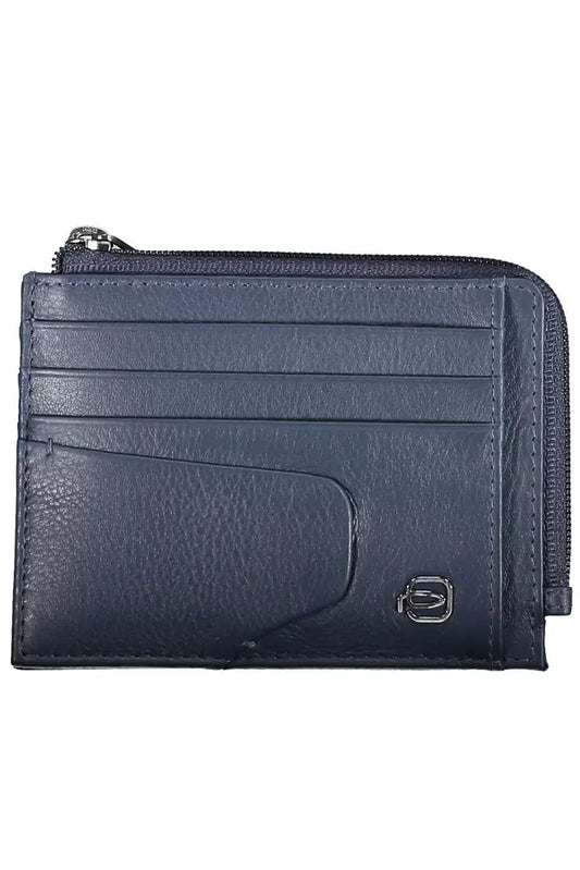 Sleek Blue Leather Card Holder with RFID Blocker