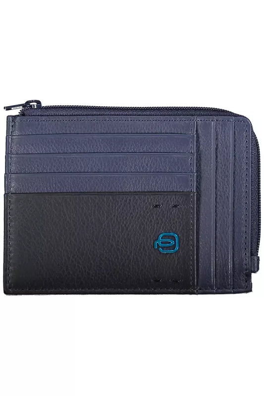 Sleek Blue Leather Card Holder with RFID Block