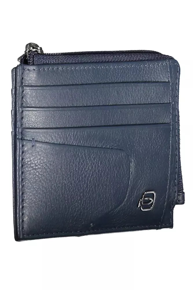 Sleek Blue Leather Card Holder with RFID Blocker