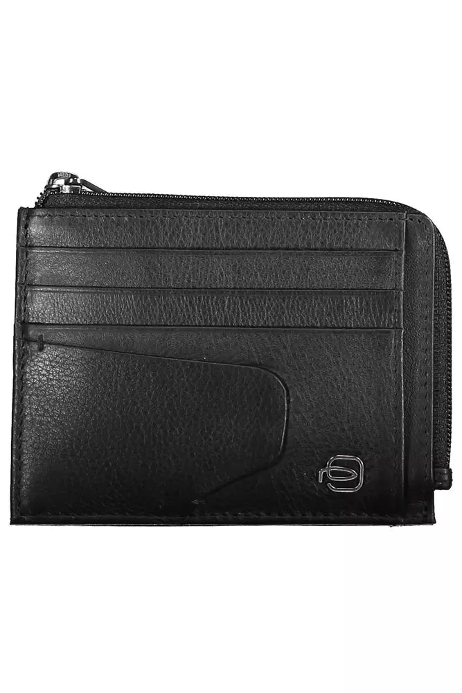 Sleek Black Leather Card Holder with RFID Blocker