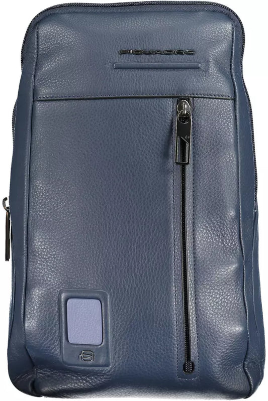 Sleek Blue Leather Shoulder Laptop Bag