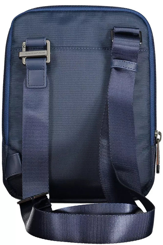 Eco-Conscious Blue Shoulder Bag with Logo Accent