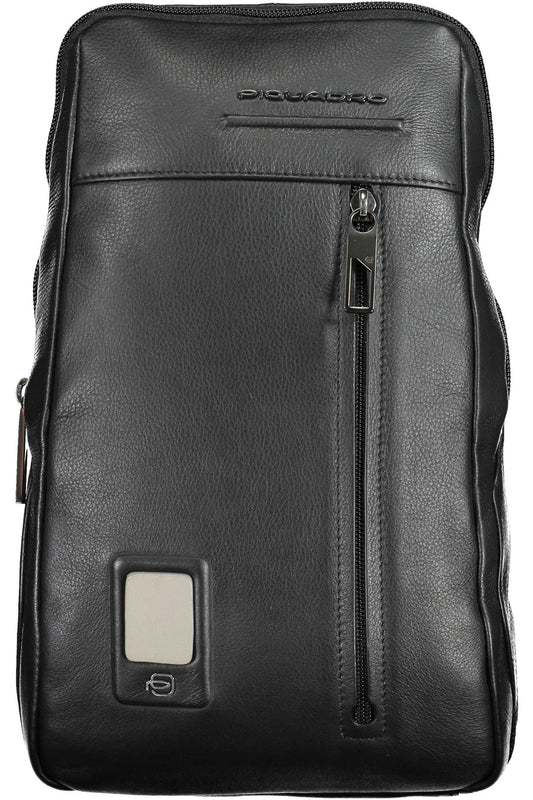 Sleek Black Leather Shoulder Bag with Laptop Space