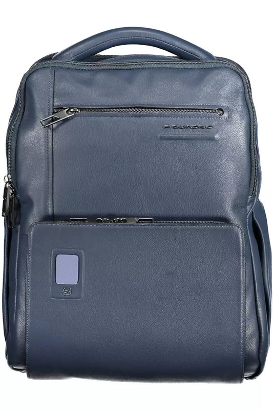 Blue Leather Dual Compartment Backpack