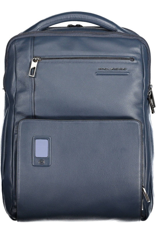 Elegant Blue Leather Backpack with Laptop Pocket