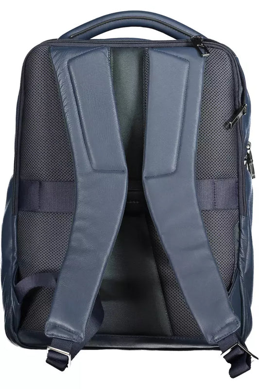 Blue Leather Dual Compartment Backpack