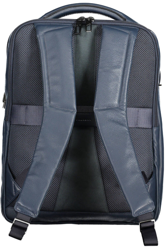 Elegant Blue Leather Backpack with Laptop Pocket
