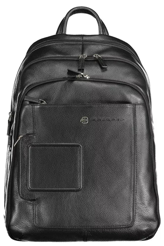 Elegant Black Leather Backpack with Laptop Compartment