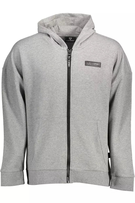 Gray Contrast Zip Hooded Sweatshirt